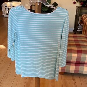 Peace & Pearls Striped Aqua Women's Top size Med